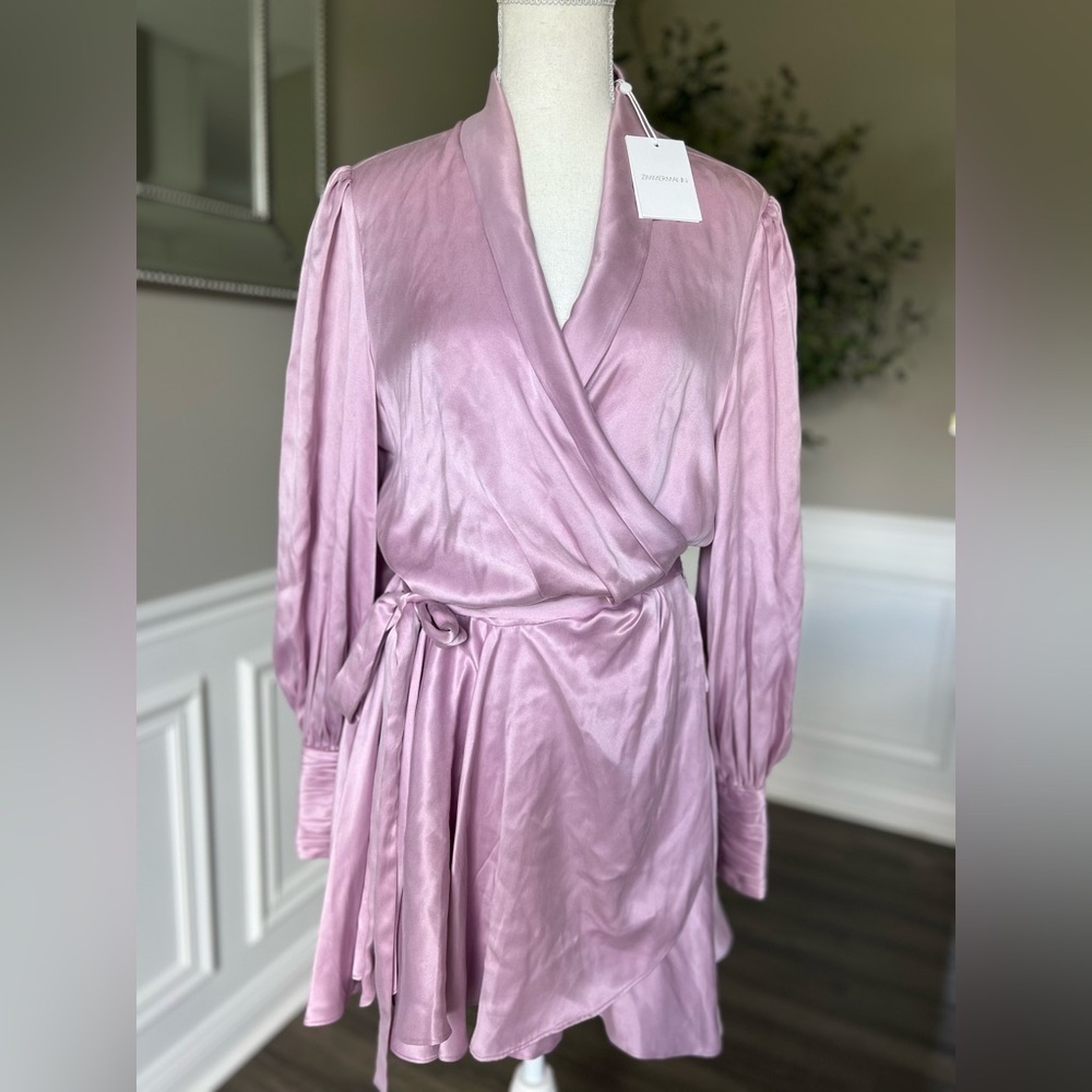 Zimmermann Silk Wrap V-Neck Minidress In Lavender Purple sz 4 US 10/12  NWT 595$ - Picture 6 of 7